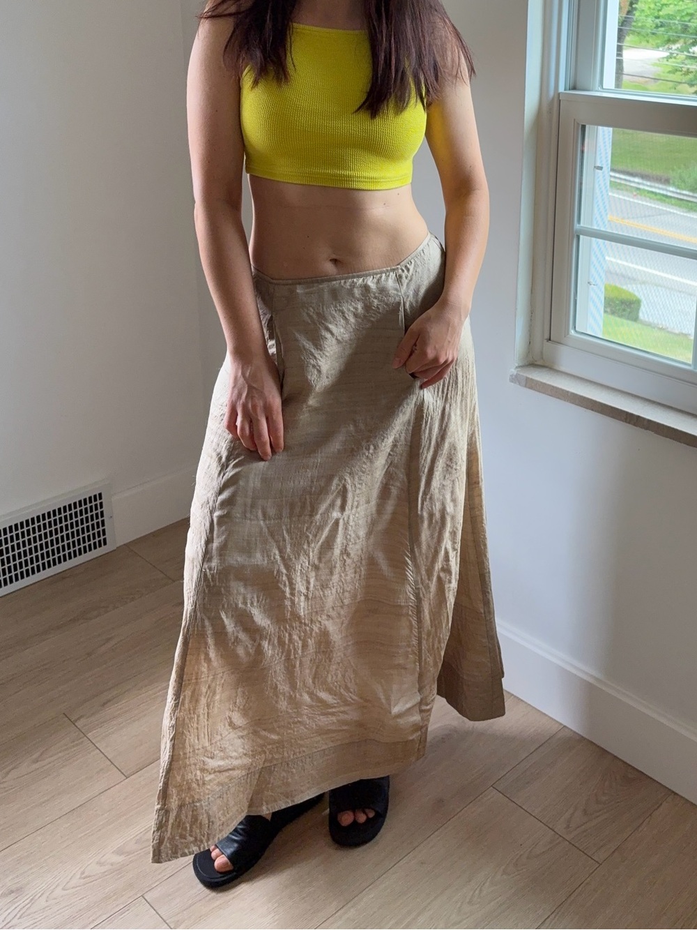 SILK 100% Beige Maxi Skirt - Lightweight Casual Women's Skirt